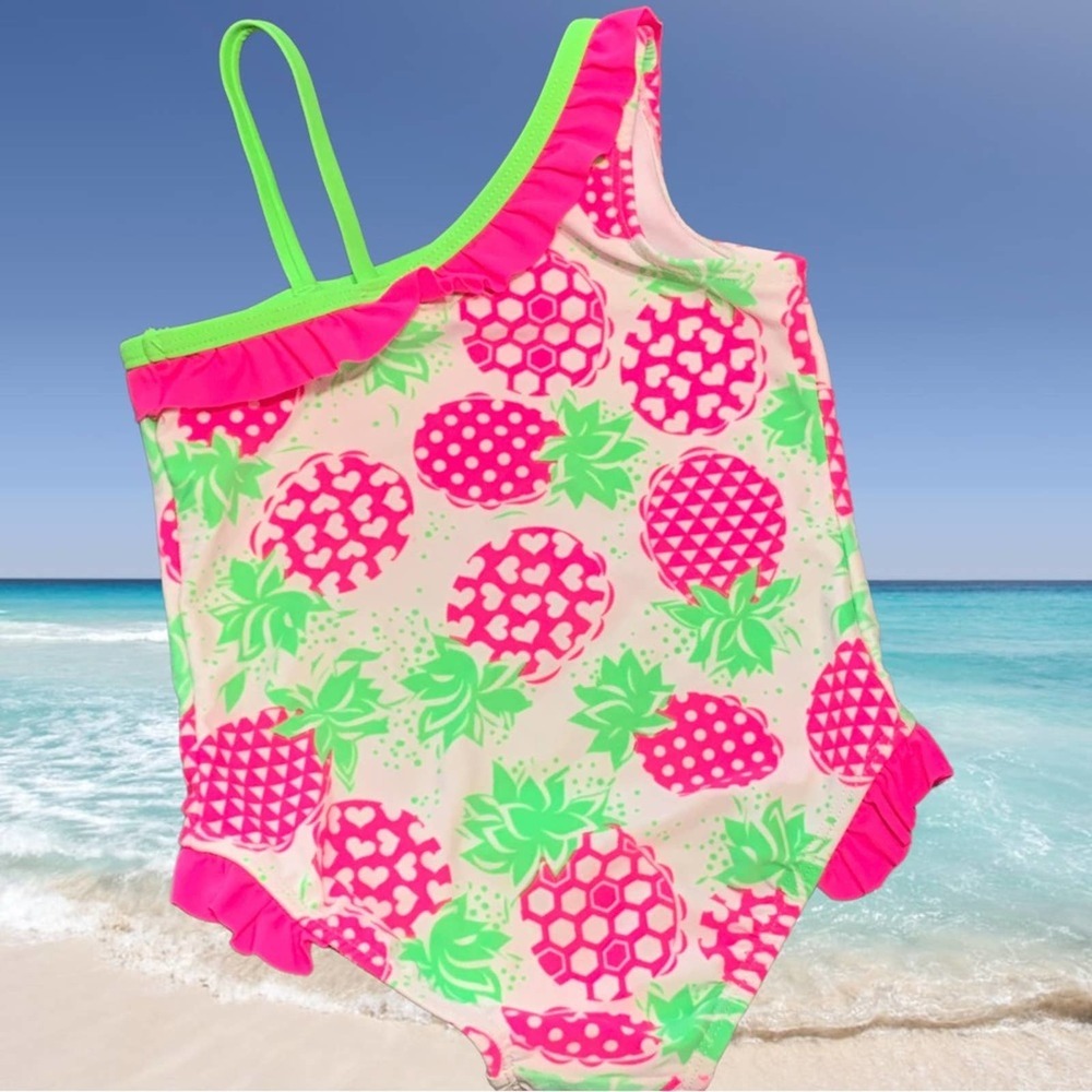 OP 3T NEW Swim Suit Ruffled Bathing Suit Pineapple Green Hearts